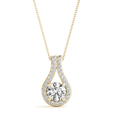 Yellow gold Round Halo Prong Set Pendant