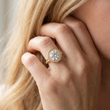 Yellow gold Round Halo Solitaire Diamond Ring with Pave Band and Bezel Setting_14