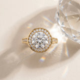 Yellow gold Round Halo Solitaire Diamond Ring with Pave Band and Bezel Setting_15