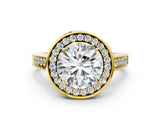 Yellow gold Round Halo Solitaire Diamond Ring with Pave Band and Bezel Setting_52