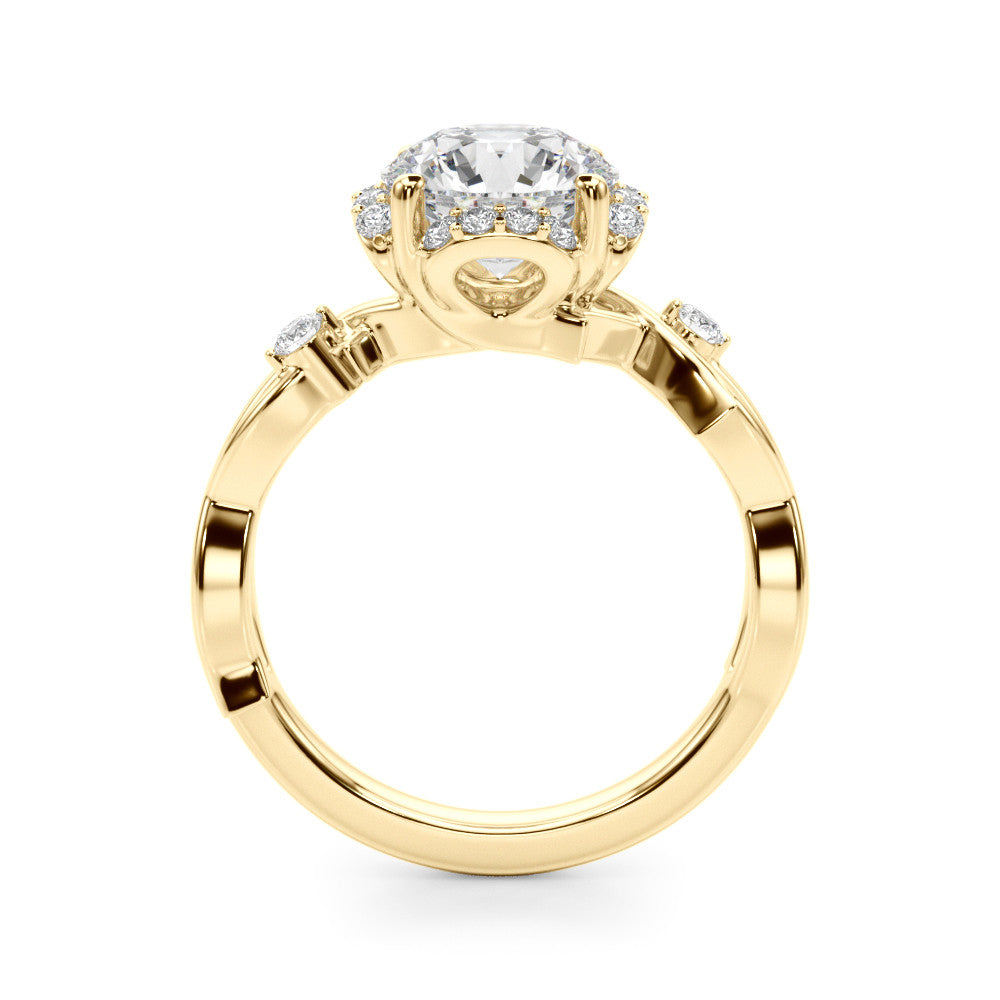 Yellow gold Round Halo Solitaire Diamond Ring with Twisted Band and Four-Prong Setting 2