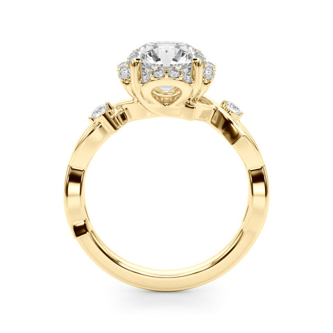 Yellow gold Round Halo Solitaire Diamond Ring with Twisted Band and Four-Prong Setting 2
