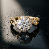 Yellow gold Round Halo Solitaire Diamond Ring with Twisted Band and Four-Prong Setting_15