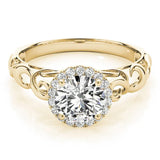 Yellow gold Round Halo Solitaire with Scrollwork Band and Four-Prong Setting 1