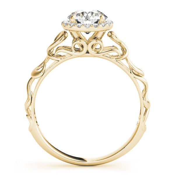 Yellow gold Round Halo Solitaire with Scrollwork Band and Four-Prong Setting 2