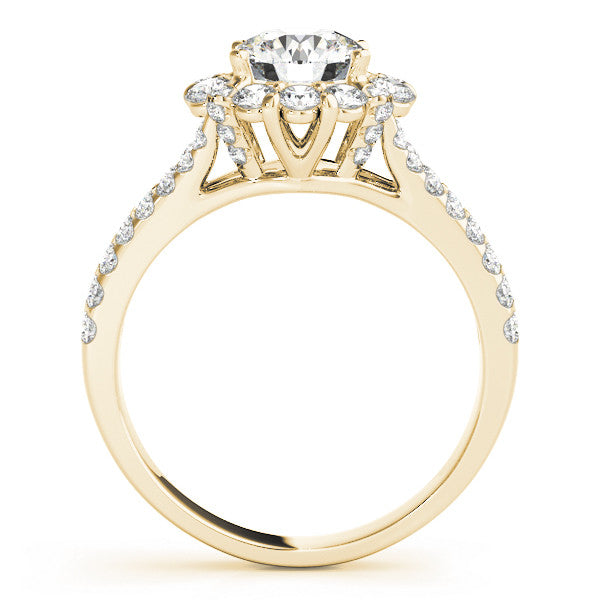 Yellow gold Round Halo Split Shank Diamond Engagement Ring with Pave Band and Four-Prong Setting 2