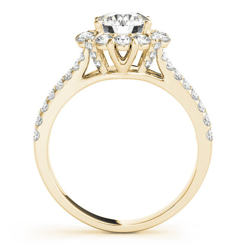 Yellow gold Round Halo Split Shank Diamond Engagement Ring with Pave Band and Four-Prong Setting 2