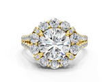 Yellow gold Round Halo Split Shank Diamond Engagement Ring with Pave Band and Four-Prong Setting_58