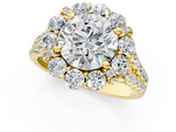 Yellow gold Round Halo Split Shank Diamond Engagement Ring with Pave Band and Four-Prong Setting_59