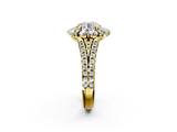 Yellow gold Round Halo Split Shank Diamond Engagement Ring with Pave Band and Four-Prong Setting_60