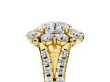 Yellow gold Round Halo Split Shank Diamond Engagement Ring with Pave Band and Four-Prong Setting_63
