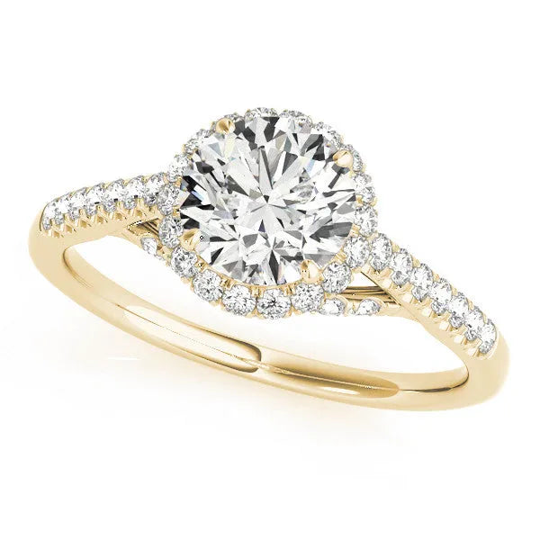 Yellow gold Round Halo Split Shank Diamond Engagement Ring