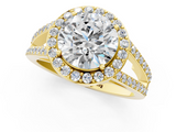 Yellow gold Round Halo Split Shank Diamond Ring with Four-Prong Setting_37