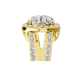 Yellow gold Round Halo Split Shank Diamond Ring with Four-Prong Setting_41