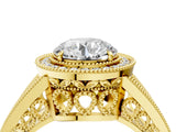 Yellow gold Round Halo Split Shank Diamond Ring with Milgrain Prong Setting_10