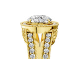 Yellow gold Round Halo Split Shank Diamond Ring with Milgrain Prong Setting_11