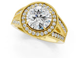 Yellow gold Round Halo Split Shank Diamond Ring with Milgrain Prong Setting_7