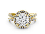 Yellow gold Round Halo Split Shank Diamond Ring with Pavé Setting_29