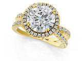 Yellow gold Round Halo Split Shank Diamond Ring with Pavé Setting_30