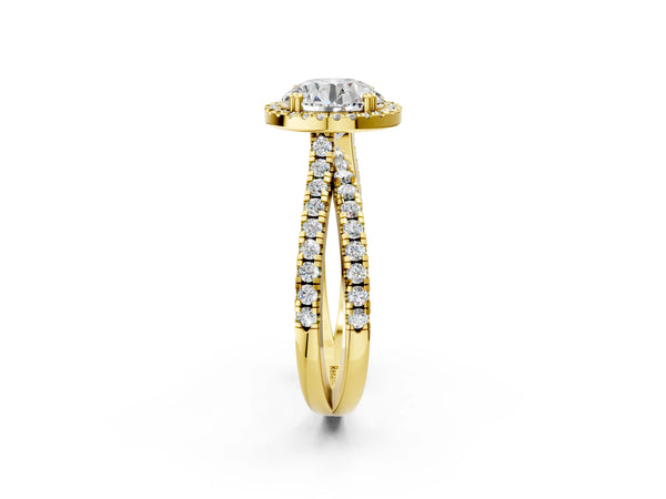 Yellow Gold Round Halo Engagement Ring Setting with Parallel Pave Split Shank