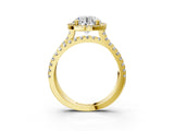 Yellow gold Round Halo Split Shank Diamond Ring with Pavé Setting_32