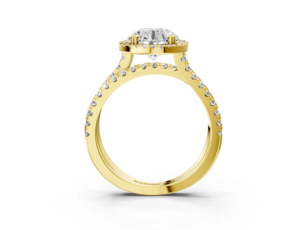 Yellow Gold Round Halo Engagement Ring Setting with Parallel Pave Split Shank