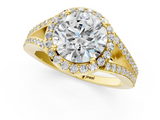 Yellow gold Round Halo Split Shank Diamond Ring with Prong Setting_21