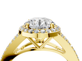 Yellow gold Round Halo Split Shank Diamond Ring with Prong Setting_24