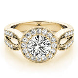 Yellow gold Round Halo Split Shank Milgrain Diamond Ring 1