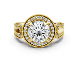 Yellow gold Round Halo Split Shank Milgrain Diamond Ring_26