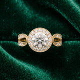 Yellow gold Round Halo Split Shank Milgrain Diamond Ring_33