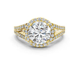 Yellow gold Round Halo Split Shank Pave Diamond Ring with Four-Prong Setting_49