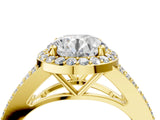Yellow gold Round Halo Split Shank Pave Diamond Ring with Four-Prong Setting_53