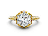 Yellow gold Round Halo Split Shank Pave Diamond Ring with Petal Prong Setting_24