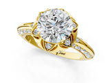 Yellow gold Round Halo Split Shank Pave Diamond Ring with Petal Prong Setting_25