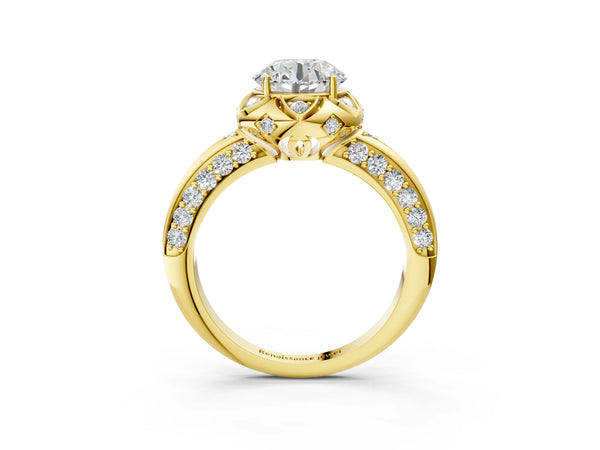 Yellow Gold Round Petal Head Floral Halo Engagement Ring Setting