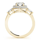 Yellow gold Round Halo Three-Stone Diamond Ring with Pear Side Stones and Four-Prong Setting 2