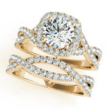 Yellow gold Round Halo Twist Band Diamond Engagement Ring with Prong Setting 1