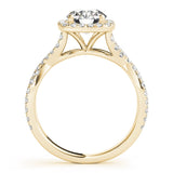 Yellow gold Round Halo Twist Band Diamond Engagement Ring with Prong Setting 2