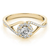 Yellow gold Round Halo Twist Band Prong Set Ring 1