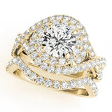 Yellow gold Round Halo Twist Band Prong Setting Ring 1