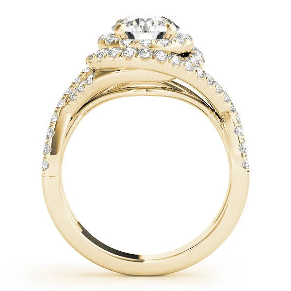 Yellow gold Round Halo Twist Band Prong Setting Ring