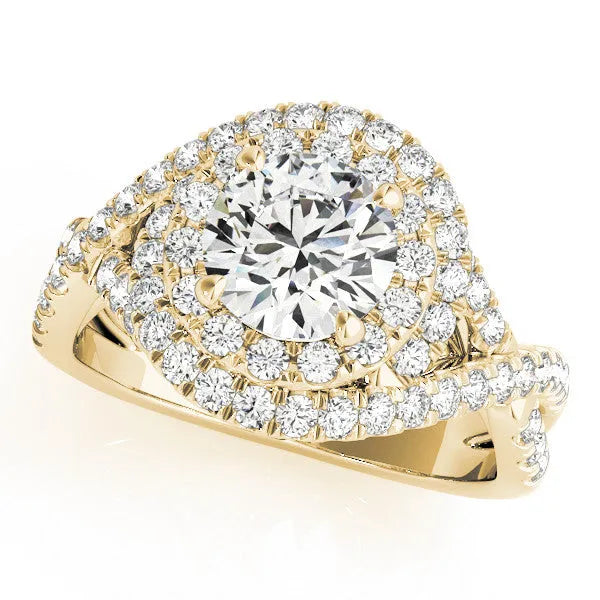 Yellow gold Round Halo Twist Band Prong Setting Ring