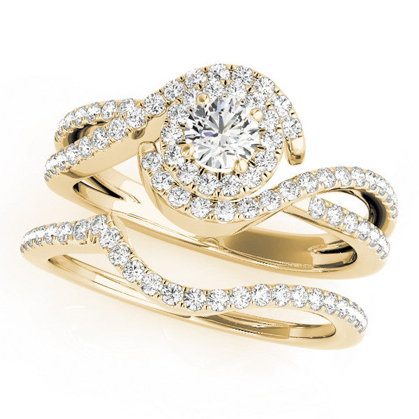 Yellow gold Round Halo Twist Band Solitaire Prong Setting 1