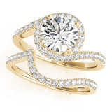 Yellow gold Round Halo Twist Band Solitaire Prong Setting Ring 1