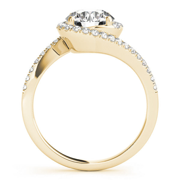 Yellow gold Round Halo Twist Band Solitaire Prong Setting Ring 2