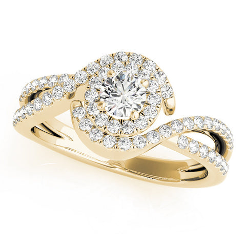 Yellow gold Round Halo Twist Band Solitaire Prong Setting