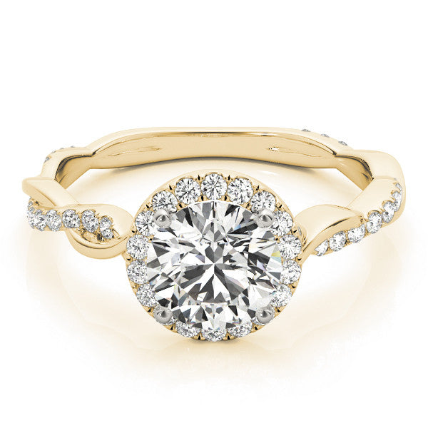 Yellow gold Round Halo Twist Band Solitaire Ring 1