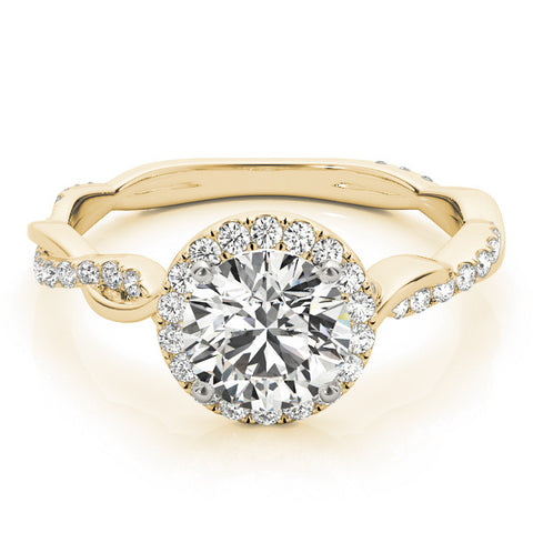 Yellow gold Round Halo Twist Band Solitaire Ring 1