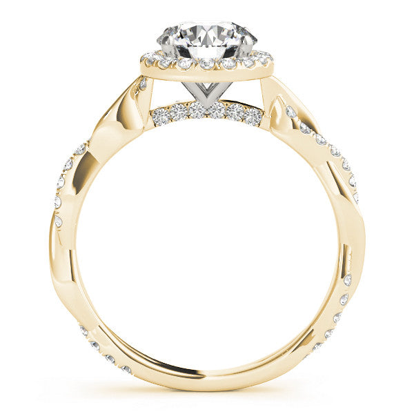 Yellow gold Round Halo Twist Band Solitaire Ring 2